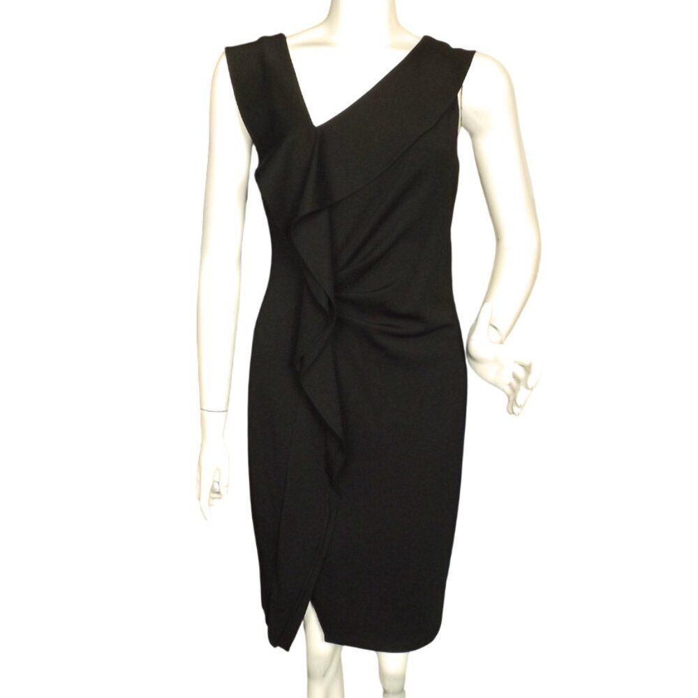 new H HALSTON Dress, 8, Black, Asymmetrical, Ruffle front, Sleeveless